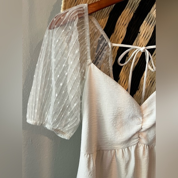 Altar’d State White Polka Dot Tulle Sleeve Tie Back Minidress - Picture 4 of 10